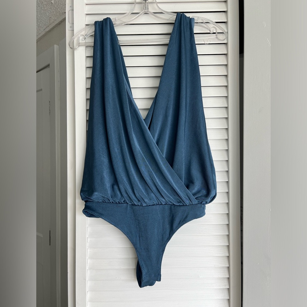 Free People Night Owl Bodysuit in Blue Metal